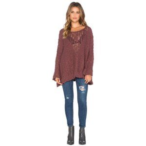 FREE PEOPLE Pretty Pointelle Vee Sweater in Rose Glow XS